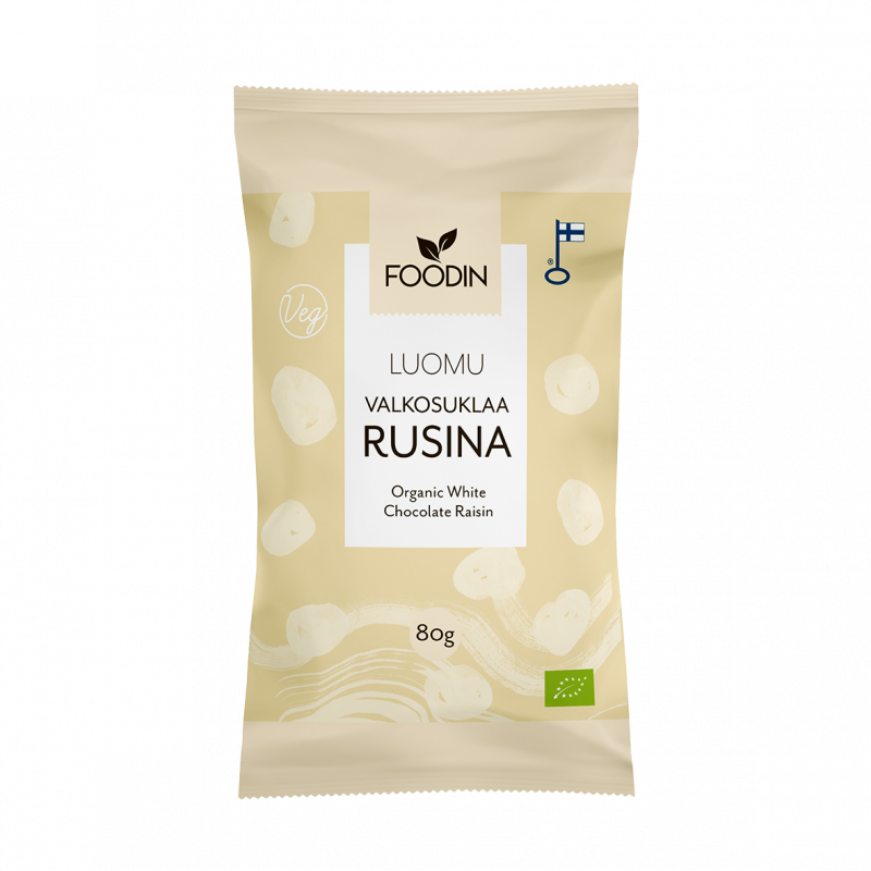 Vit choklad russin 80g, Ekologisk