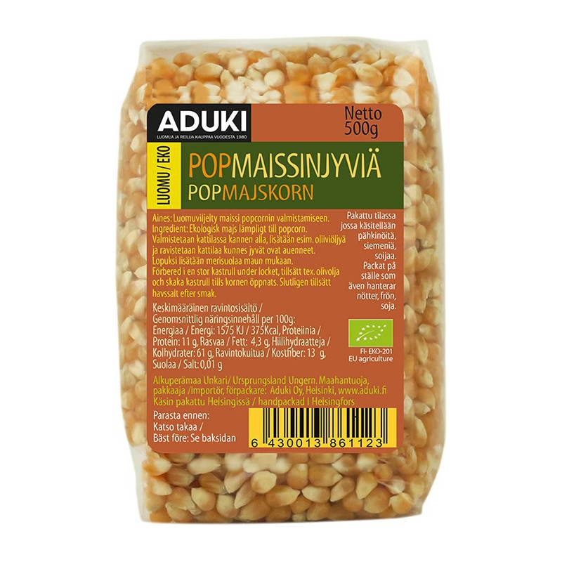 Popcorn-maissinjyvät 500 g, Luomu Popcorn-maissinjyvät 500 g, Luomu
