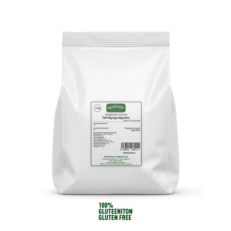 Gluteeniton Tef-täysjyväjauho, 3kg Gluteeniton Tef-täysjyväjauho, 3kg