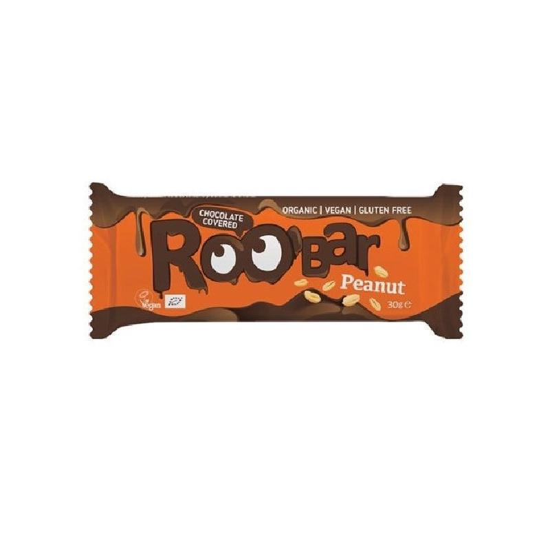 Suklaakuorrutteinen maapähkinäpatukka 30g, Roobar Suklaakuorrutteinen maapähkinäpatukka 30g, Roobar