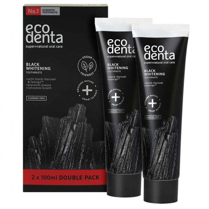 Ecodenta Black Whitening hammastahna 2 x 100ml, Tuplapakkaus Ecodenta Black Whitening hammastahna 2 x 100ml, Tuplapakkaus