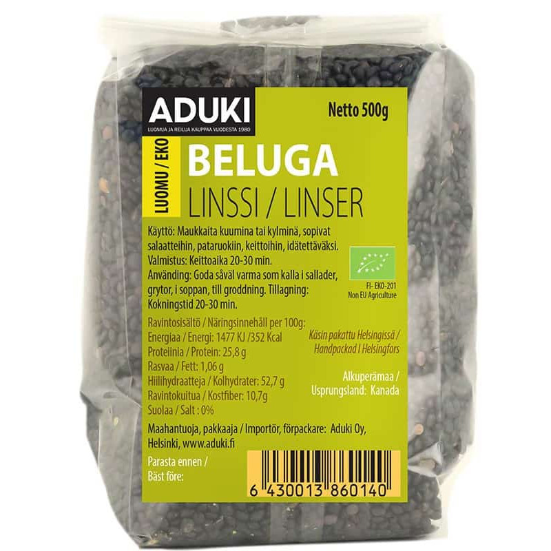 Belugalinssi 500 g, Luomu