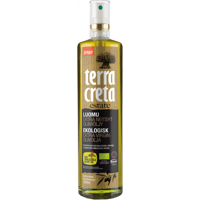 Extra Neitsytoliiviöljy, Spray 250ml, Luomu, Terra Creta