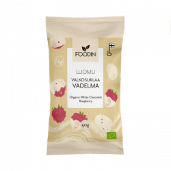 Valkosuklaavadelma 50g, Luomu